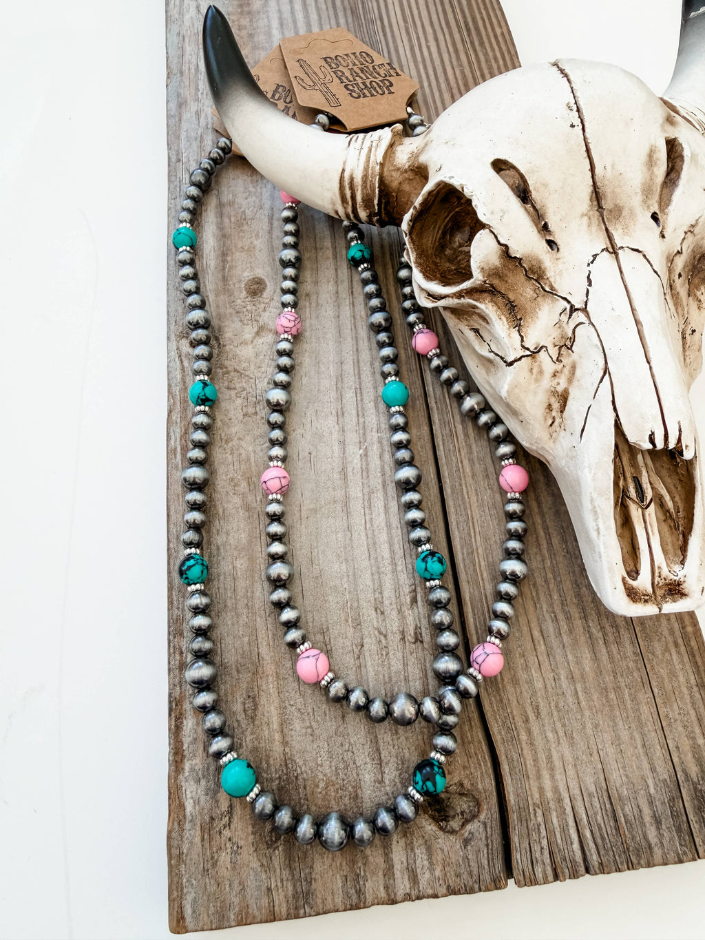 Western Navajo Pearl & Turquoise Stone Bead Necklace