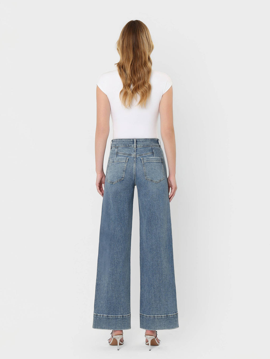 SUPER HIGH RISE HALF YOKE TROUSER HEM WIDE JEANS