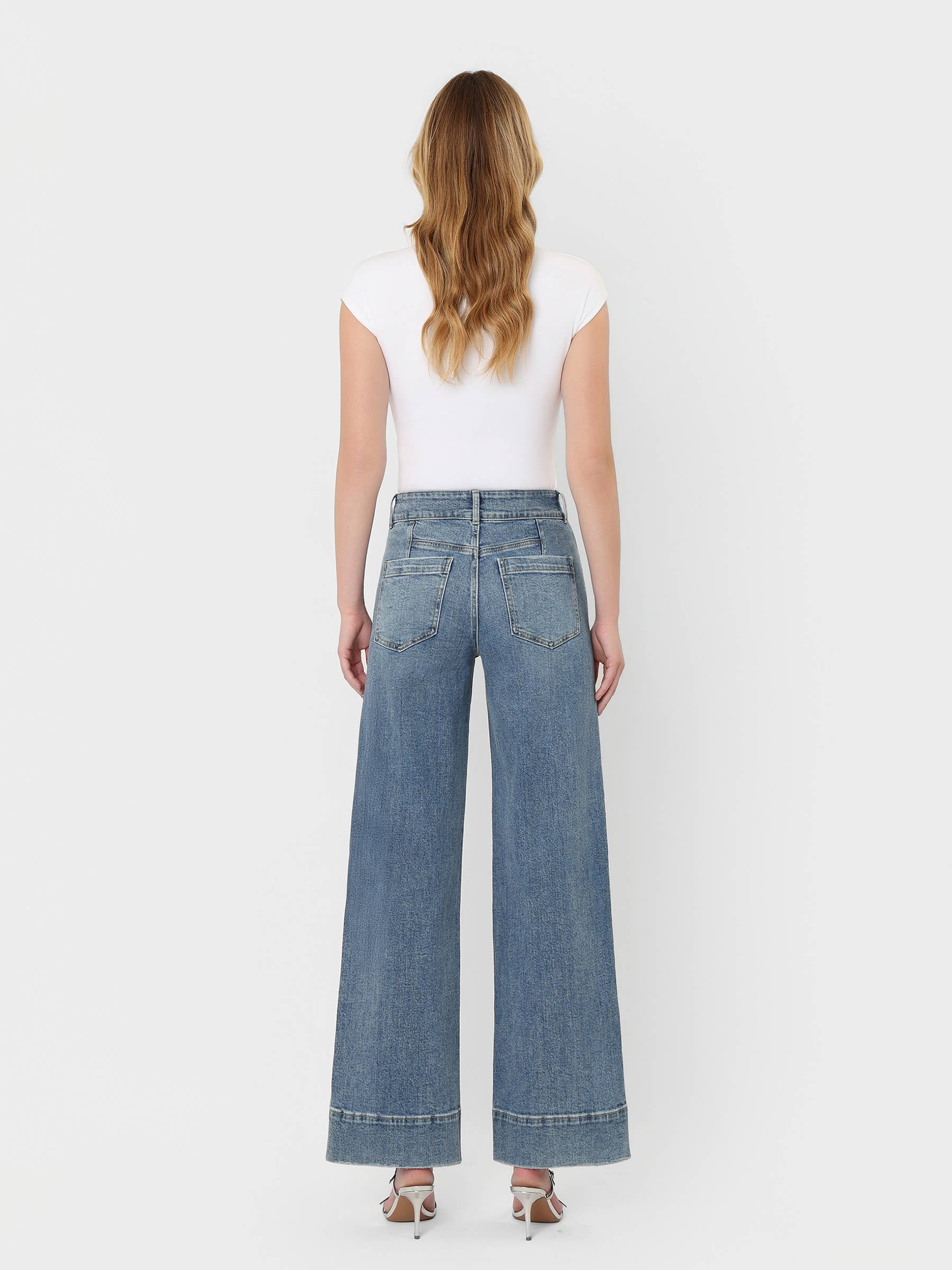SUPER HIGH RISE HALF YOKE TROUSER HEM WIDE JEANS