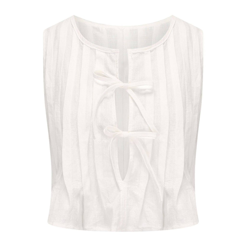 Viral top lace up bow tie front Pleated tank top