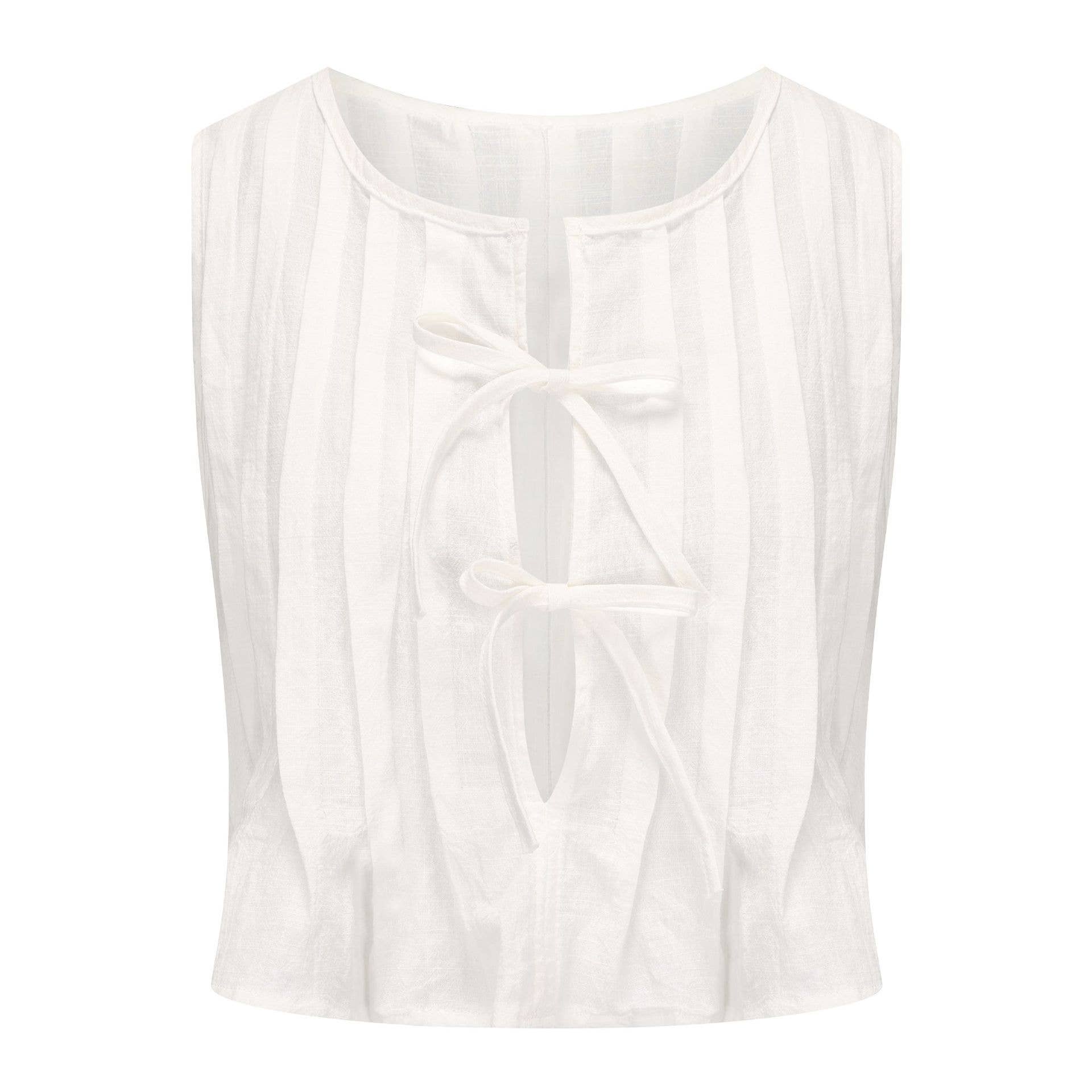 Viral top lace up bow tie front Pleated tank top