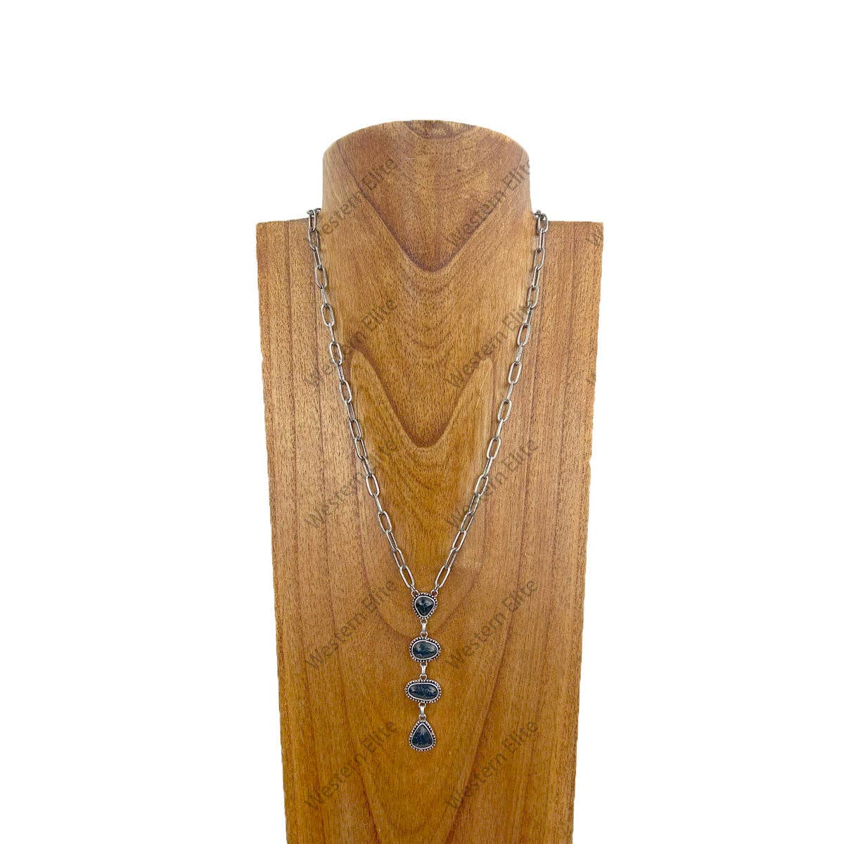 22 inches silver metal chain with four blue turquoise stone teardrops Necklace