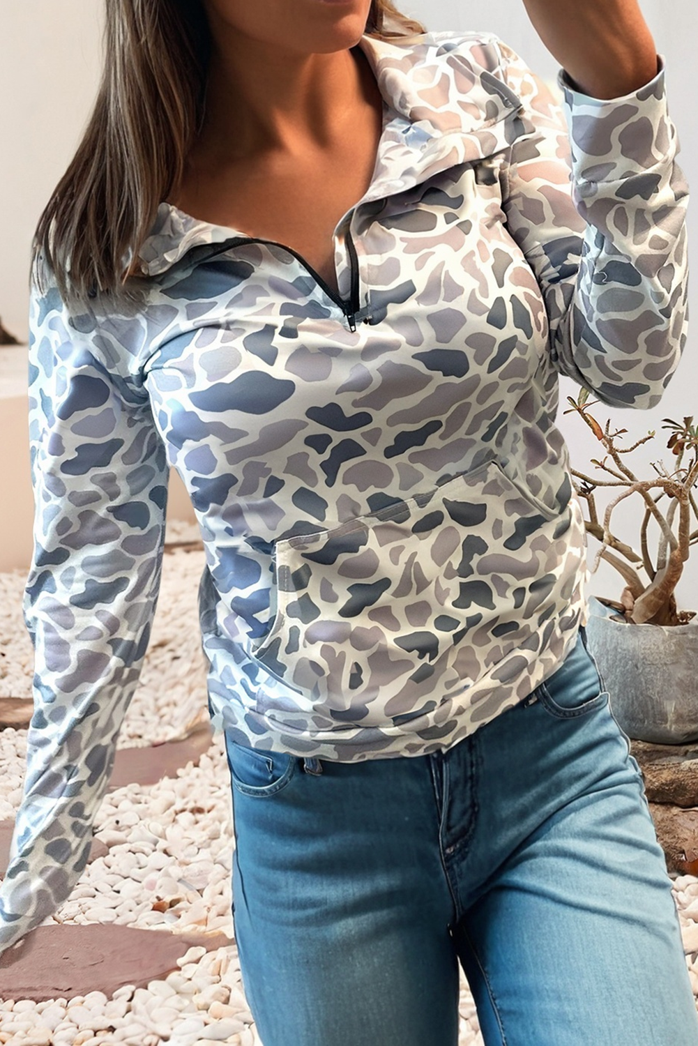 LDC Abstract V Neck Shift Camo Pullover