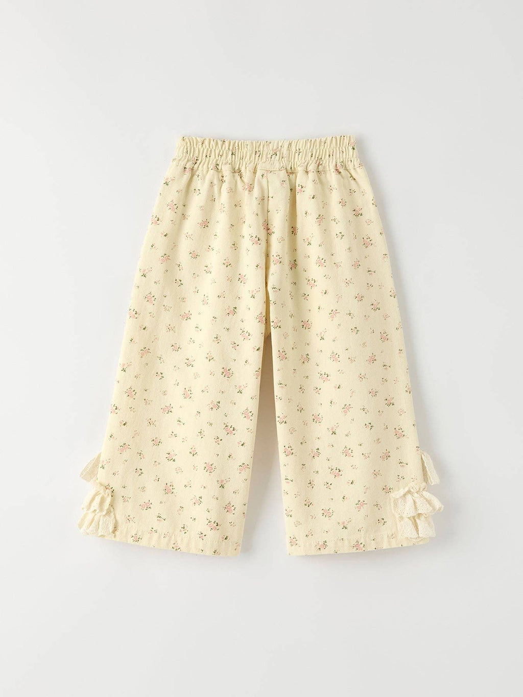 Girls Floral Beige Denim Trousers