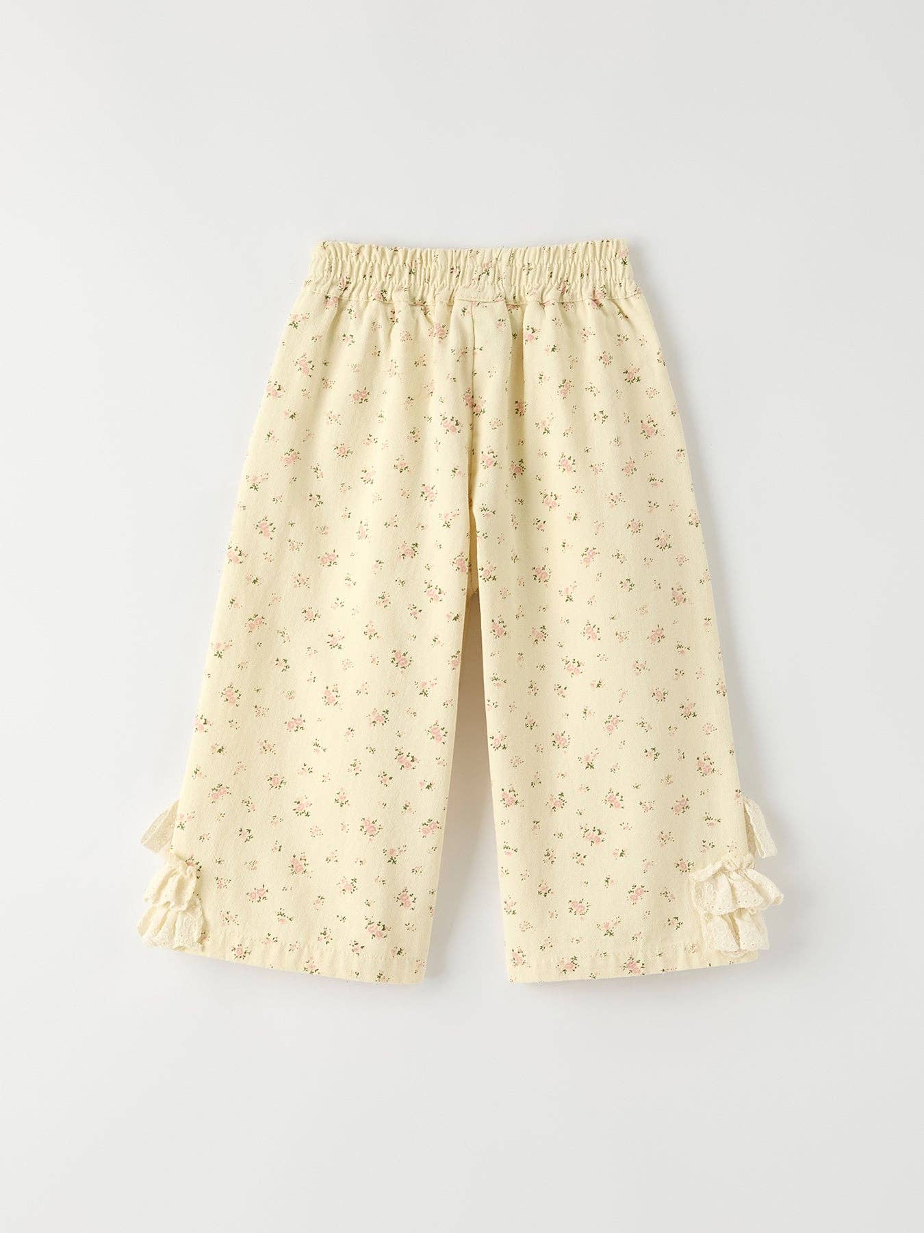 Girls Floral Beige Denim Trousers