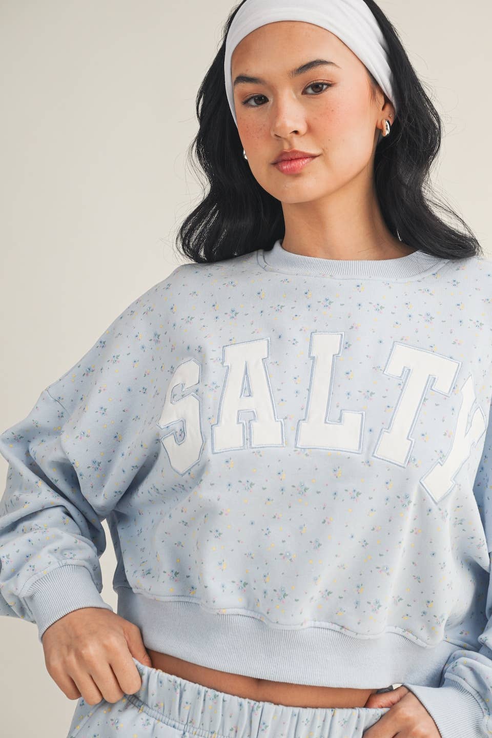 Salty Ditsy Print Crewneck Crop Sweatshirt