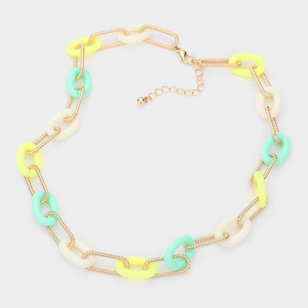 Oval Celluloid Acetate Metal Link Necklace