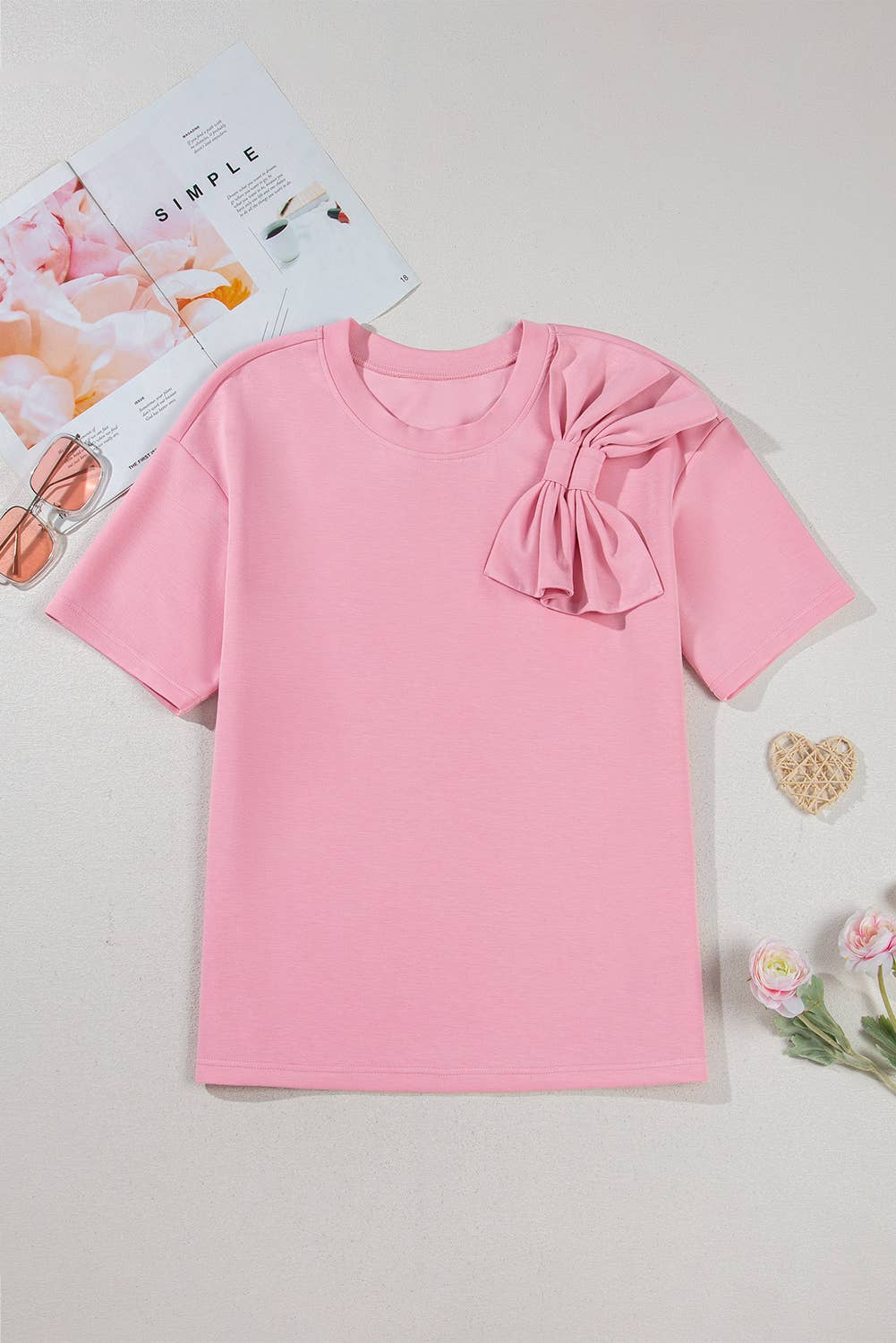 Bow Applique Half Sleeve T-shirt