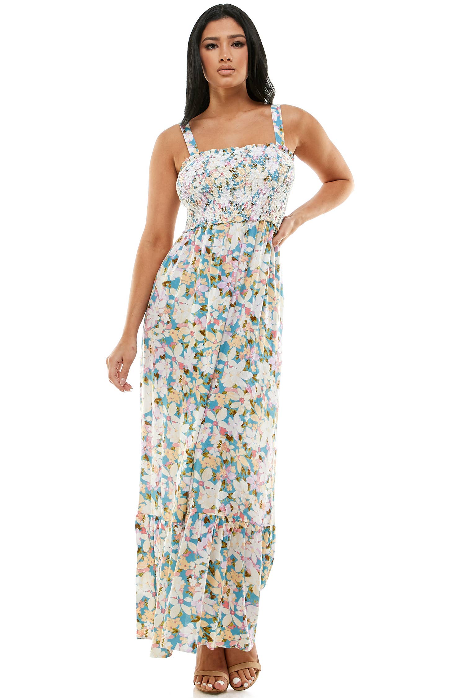 MEADOW BLOOM SLEEVELESS FLORAL MAXI DRESS