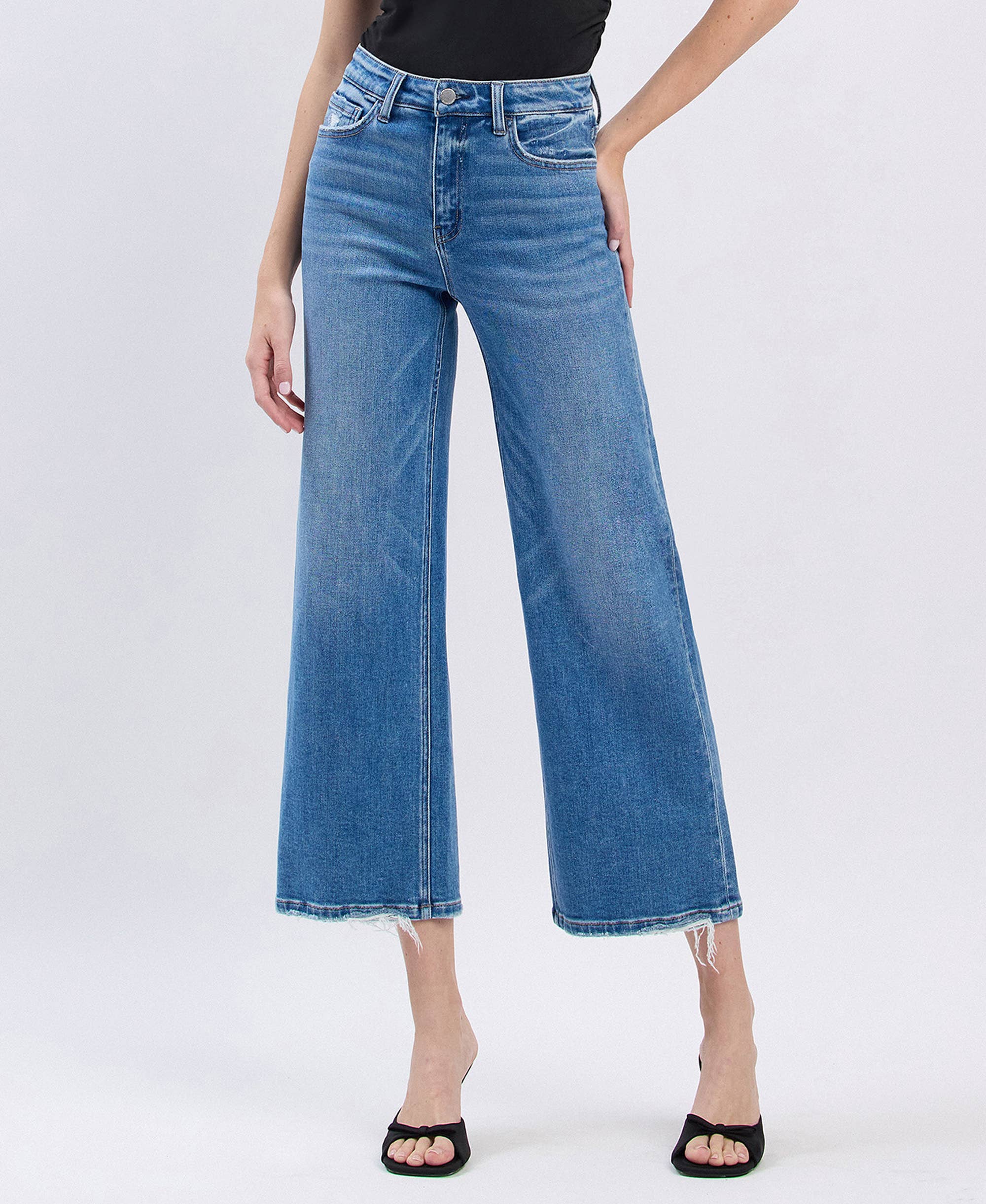 HIGH RISE CROP WIDE JEANS F6007