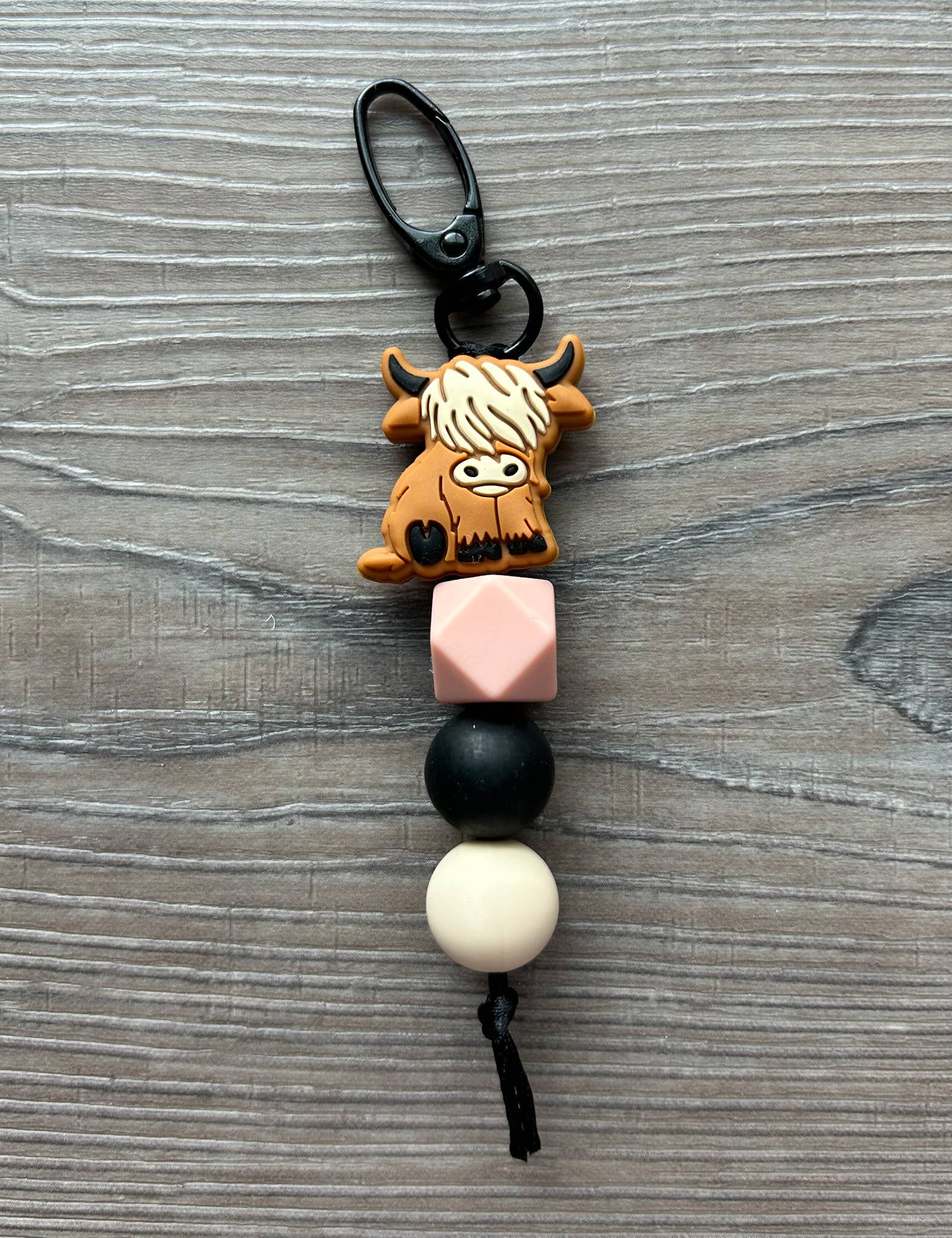 Highland Cow Silicone Beaded Keychain