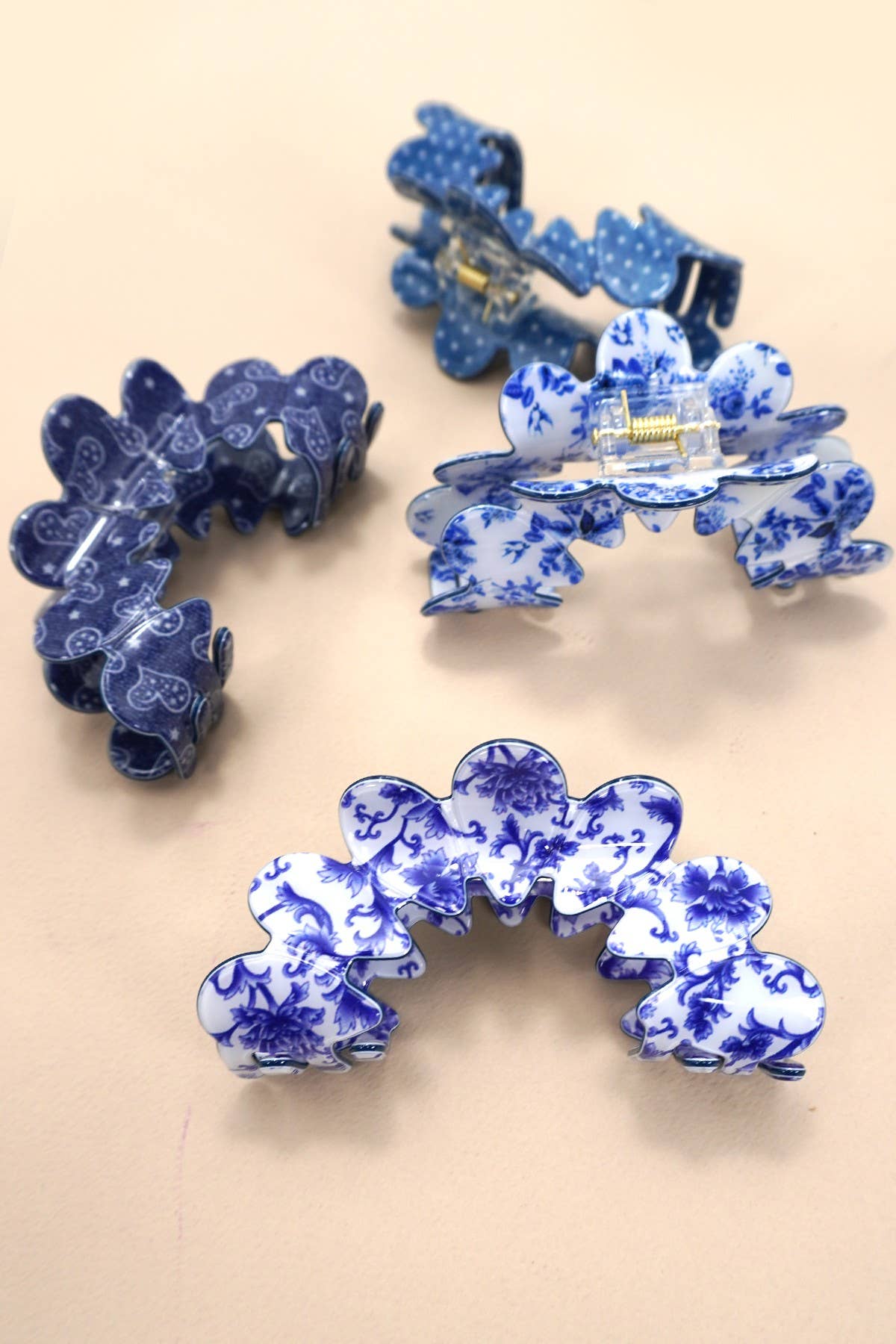 VINTAGE PORCELAIN STYLE HALF MOON HAIR CLAW CLIPS