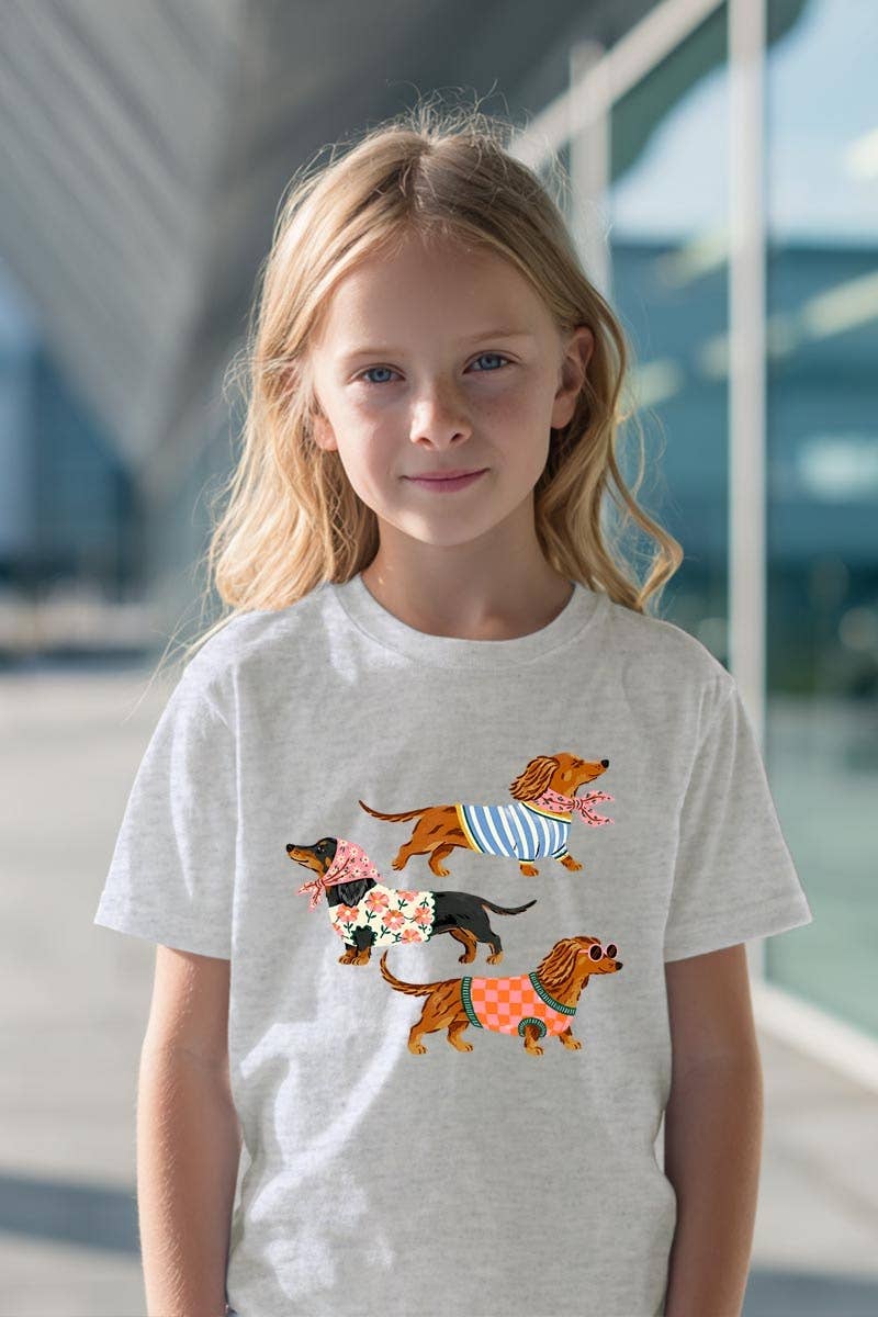 Stylish Dachshunds Kids Graphic Heavy Cotton Tee