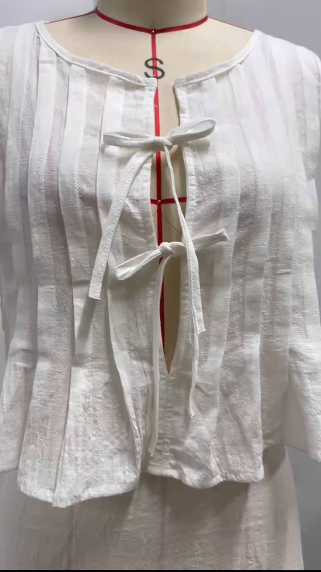 Viral top lace up bow tie front Pleated tank top