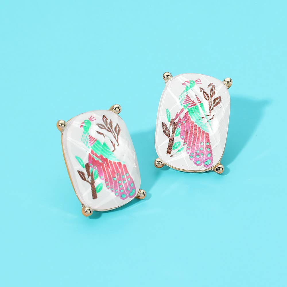 Rectangular Mahjong Tile Cluster Stud Earrings