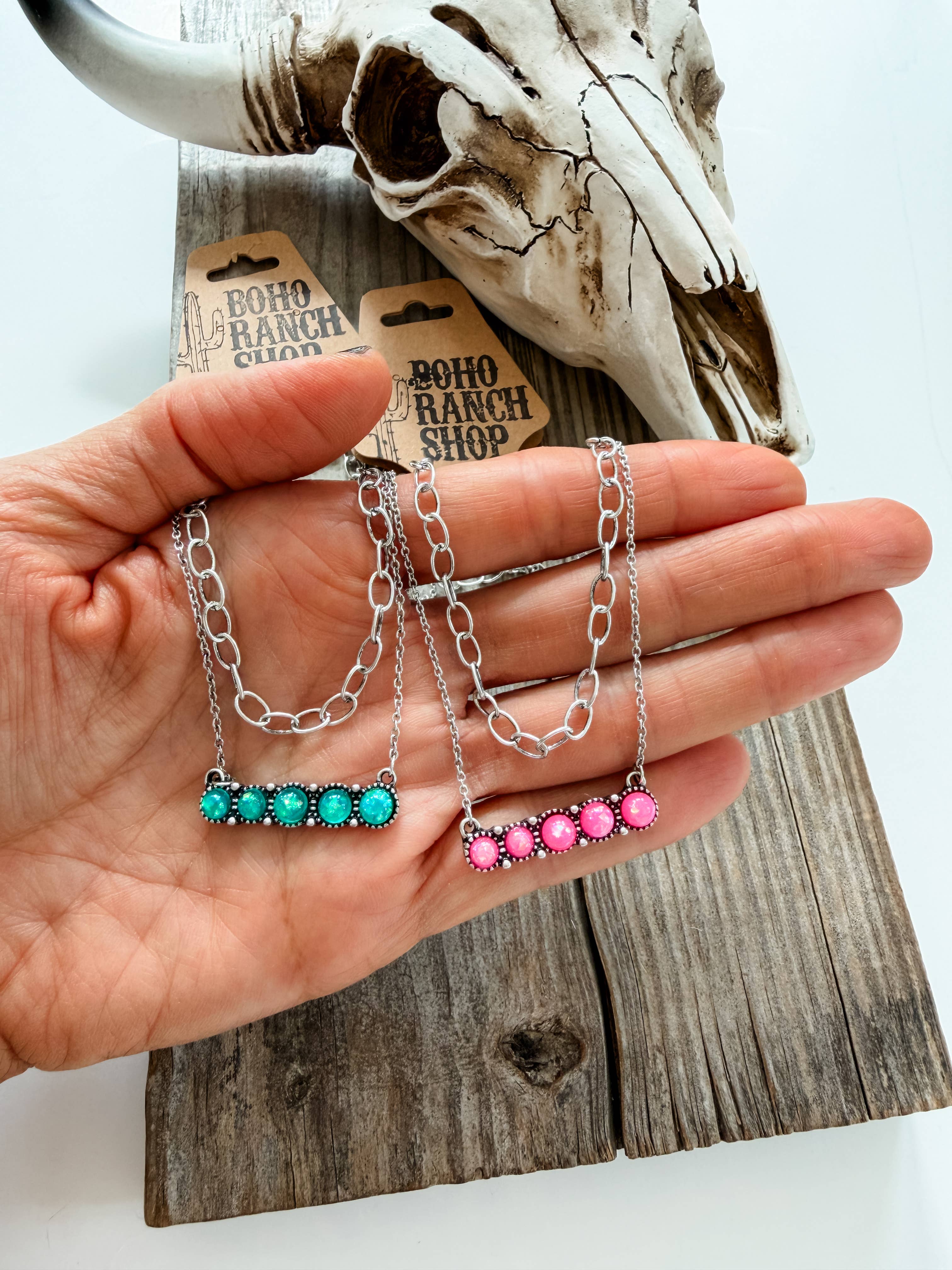 Layered 2 Row Opal Stone Necklace