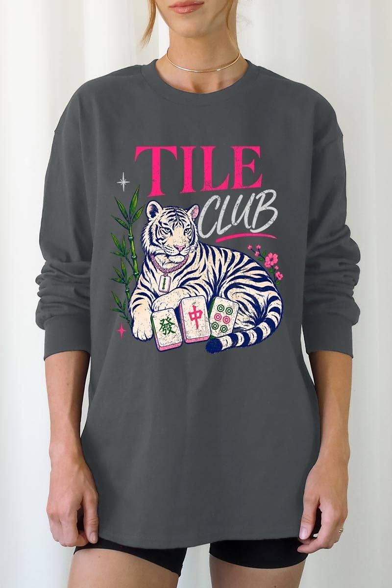 Mahjong Tile Club Tiger Graphic Long Sleeve Tee
