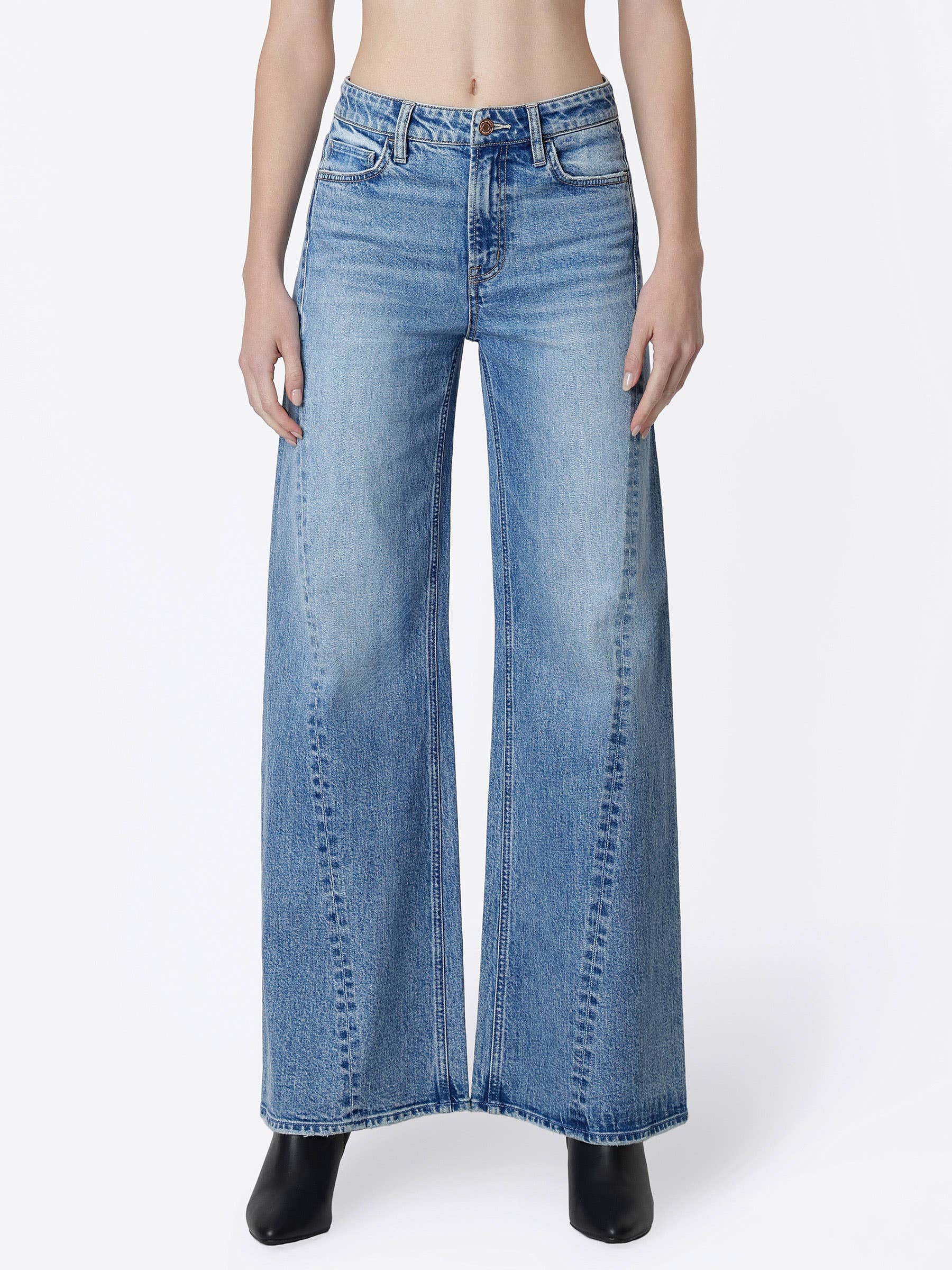 HIGH RISE SIDE SEAMED TINTED WIDE LEG JEANS
