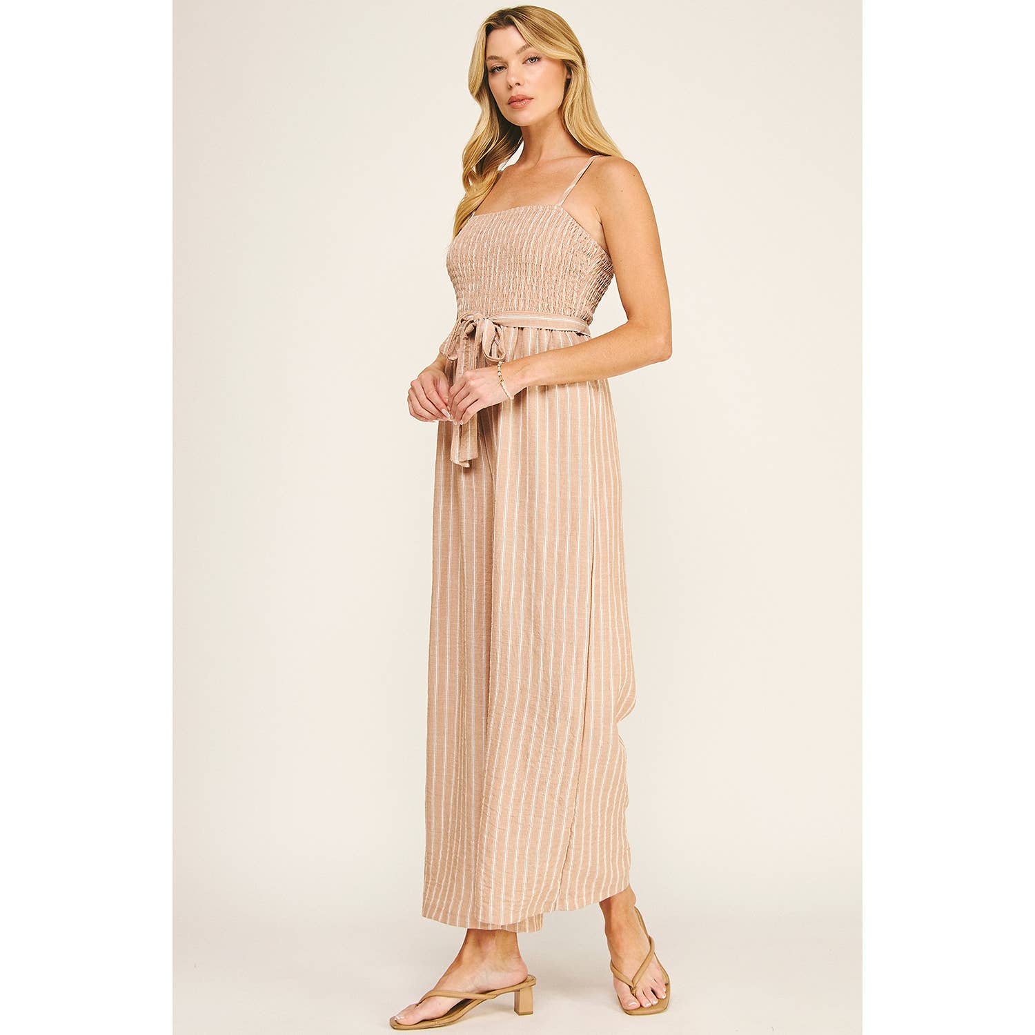 COASTAL STRIPE SMOCKED WIDE LEG JUMPSUIT