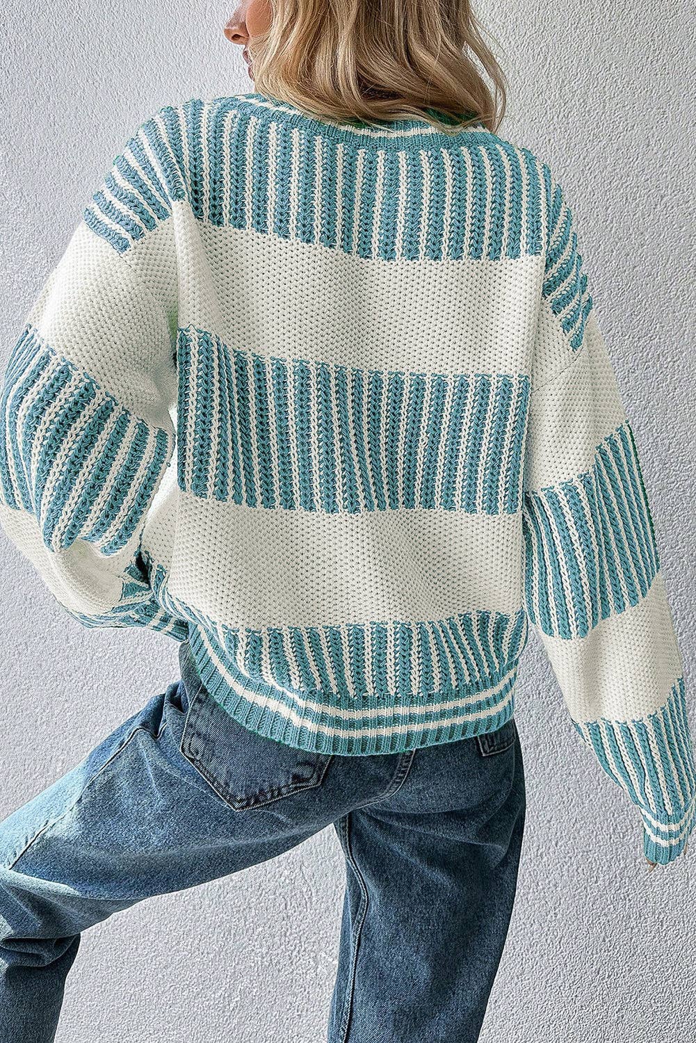 Two Tone Striped Patchwork Drop Shoulder Loose Sweater