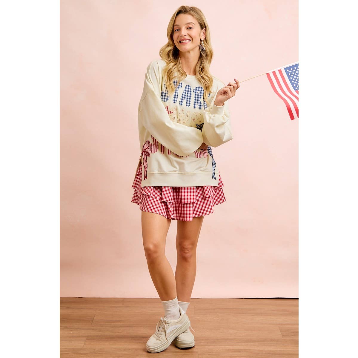 4TH OF JULY STARS AND STRIPES PATCHES SWEATSHIRT