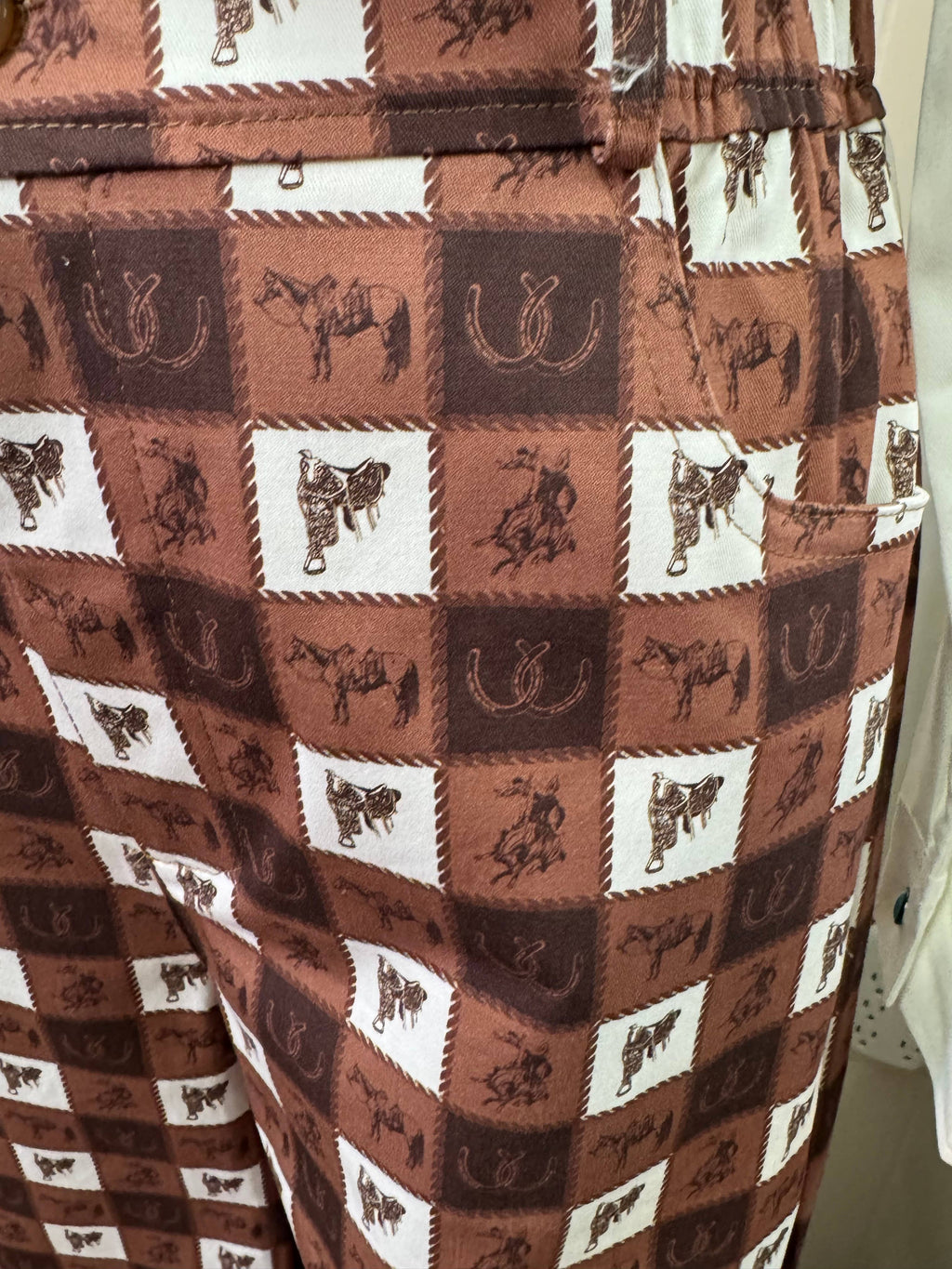 Brown western plaid gingham print pants