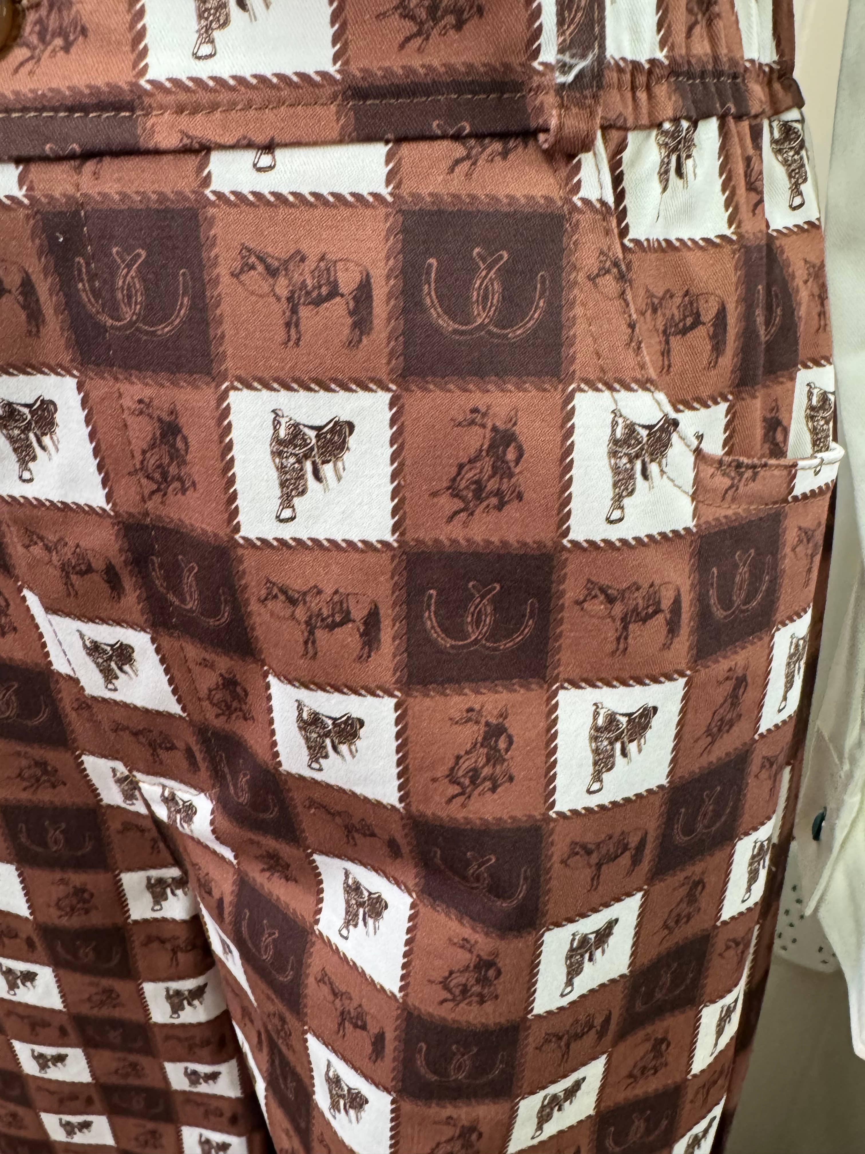 Brown western plaid gingham print pants