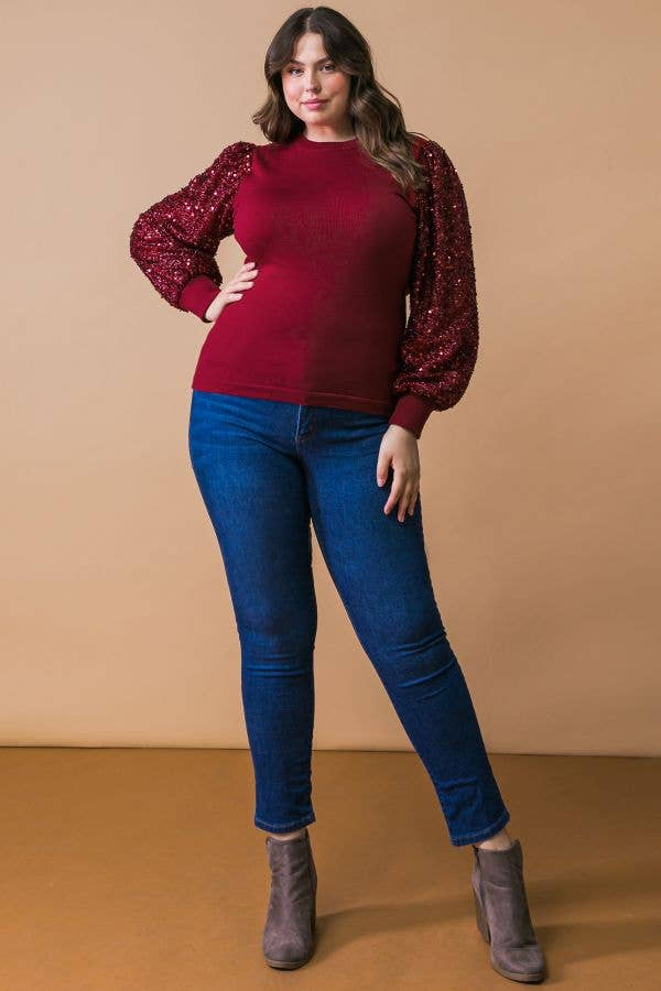 A solid knit sweater top - ISW5161-P