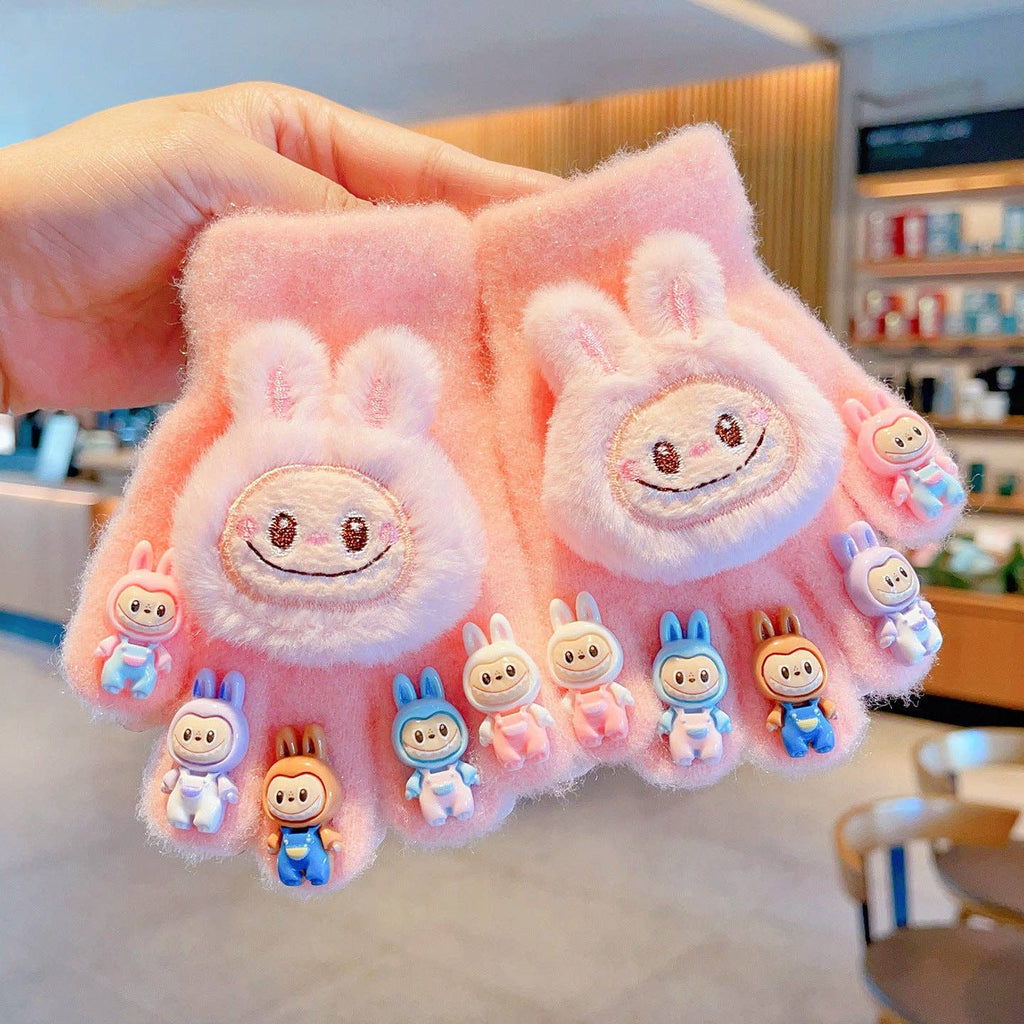 🧤 “Labubu Paws” Cute Monster Furry Gloves for Kids – Five-Finger Warm Edition