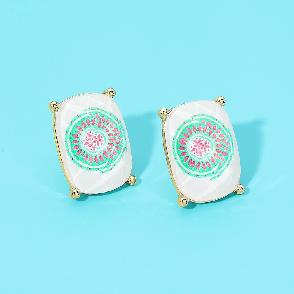 Rectangular Mahjong Tile Cluster Stud Earrings