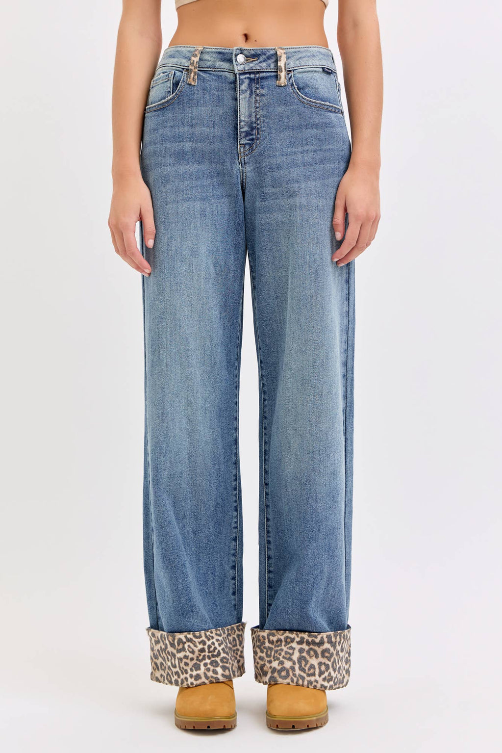 Mid Rise Wide Leg with Leopard Cuff [AM99827T]