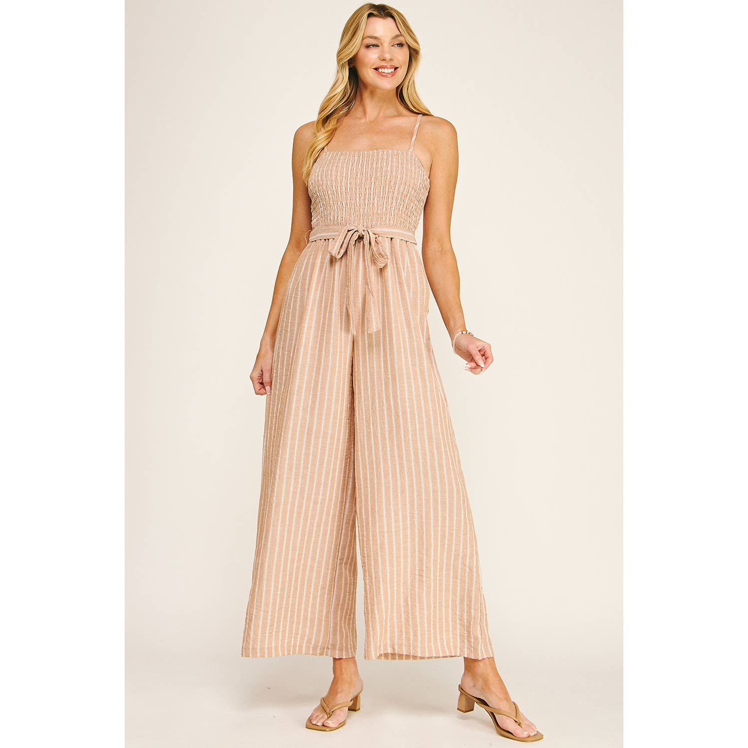 COASTAL STRIPE SMOCKED WIDE LEG JUMPSUIT