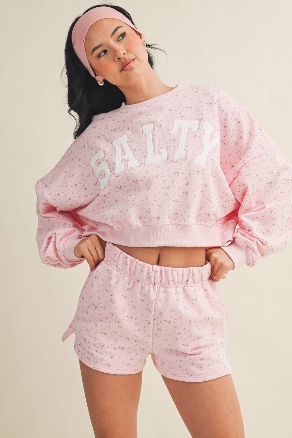 Salty Ditsy Print Crewneck Crop Sweatshirt