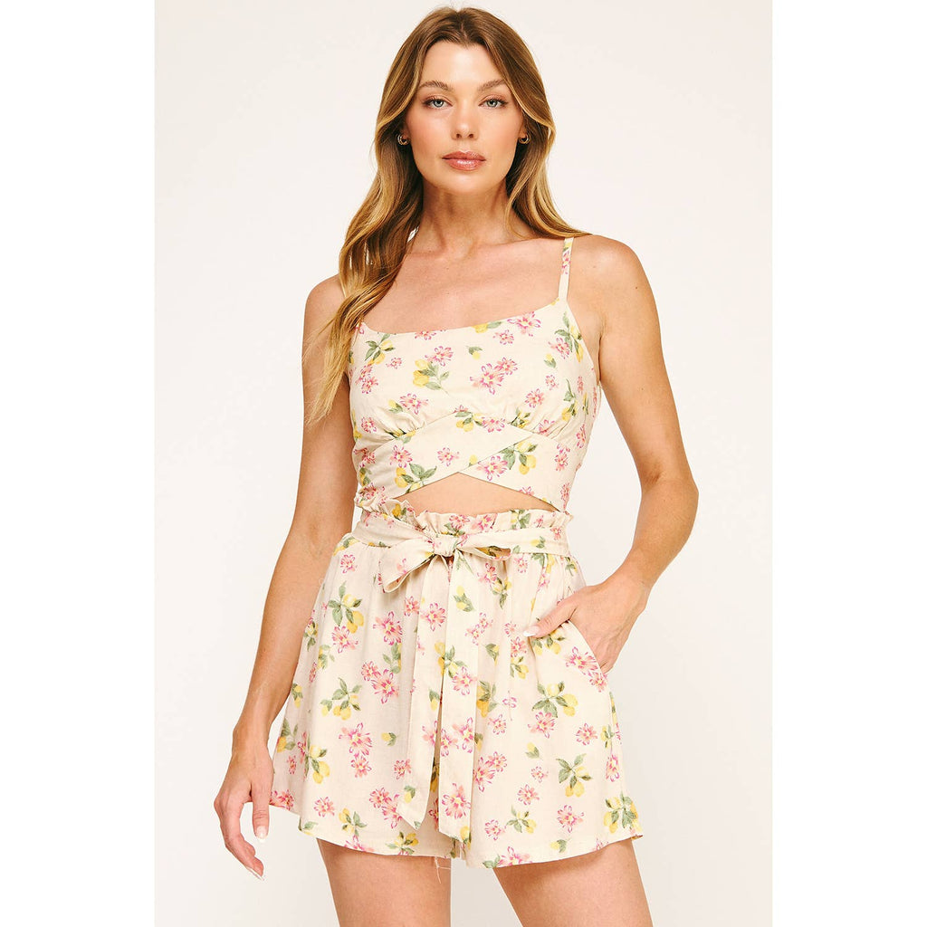 BLOOMING PINK PAPERBAG FLORAL SHORTS