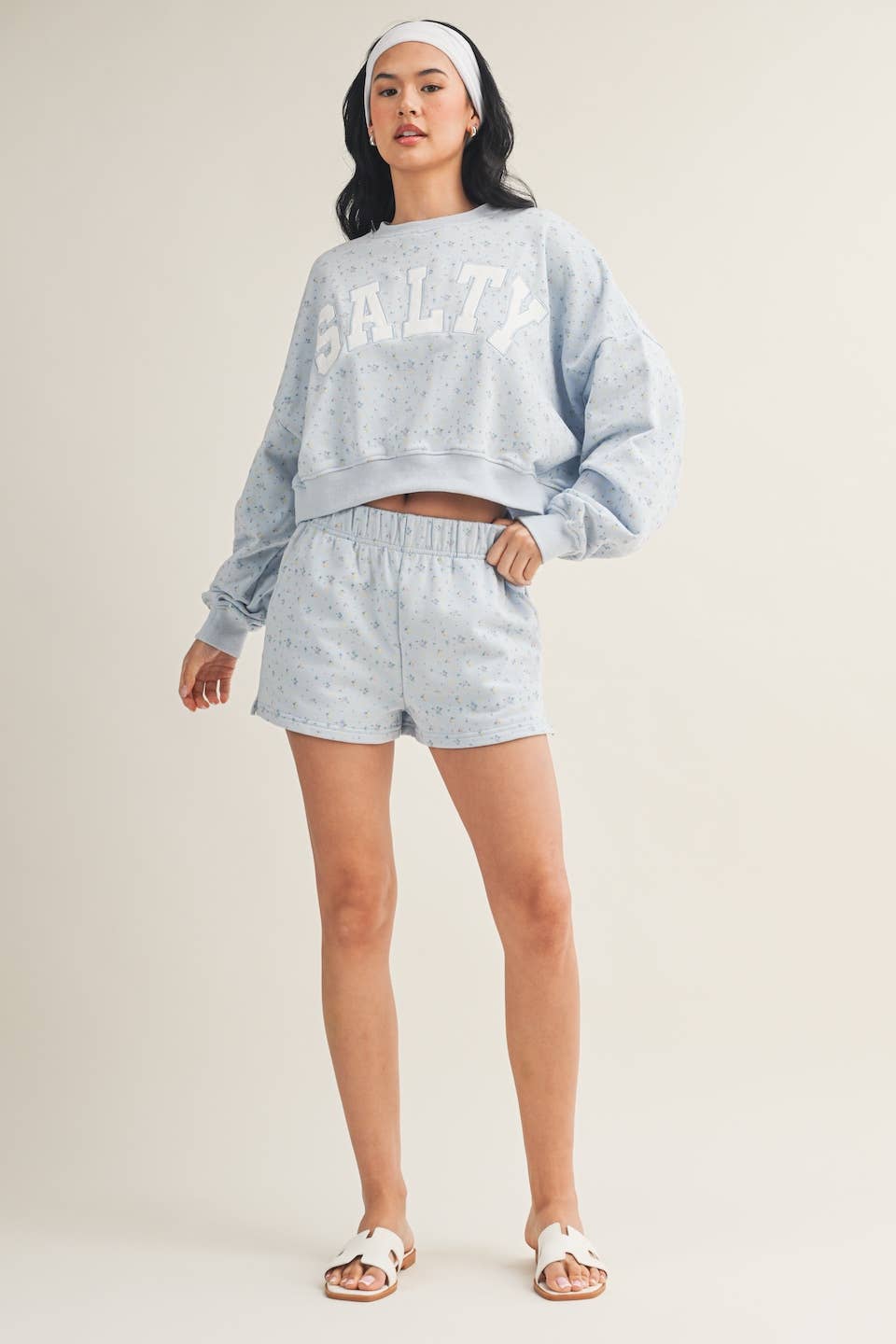 Salty Ditsy Print Crewneck Crop Sweatshirt