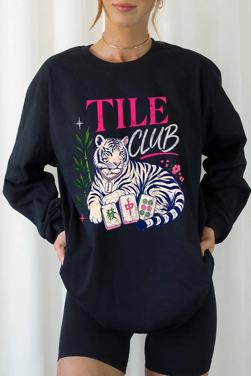 Mahjong Tile Club Tiger Graphic Long Sleeve Tee
