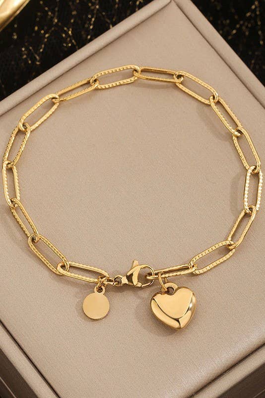 18K STAINLESS STEEL TARNISH FREE HEART BRACELET