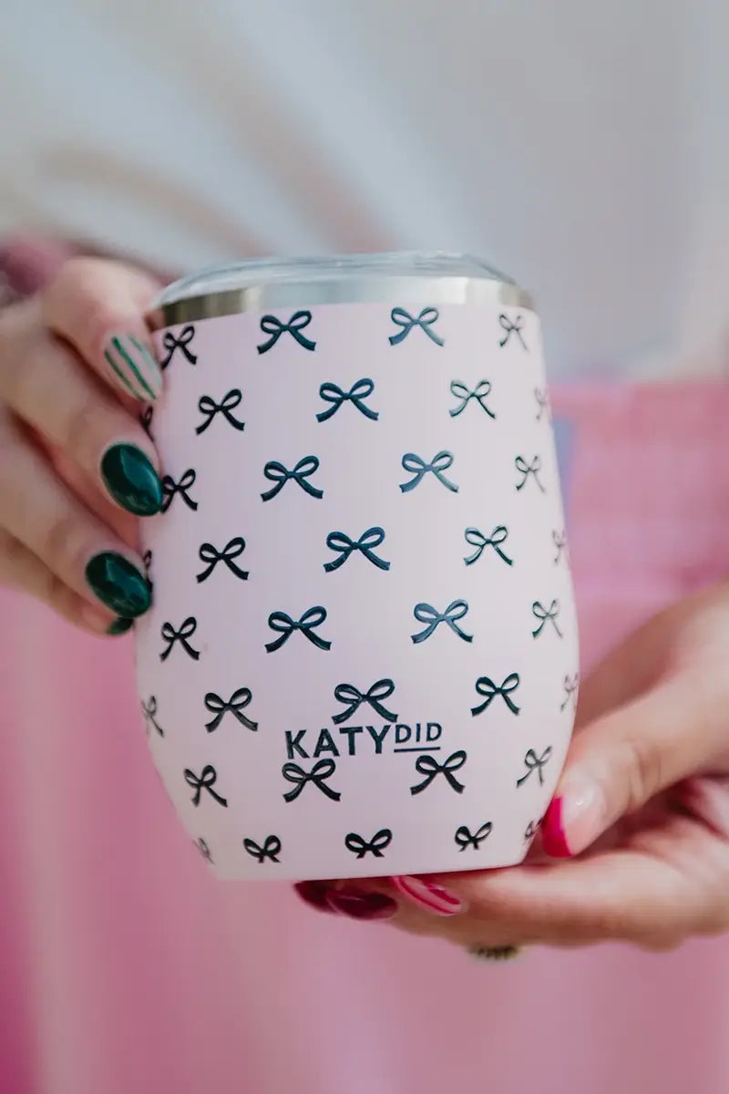Black & Pink Mini Bows Insulated Wine Tumbler