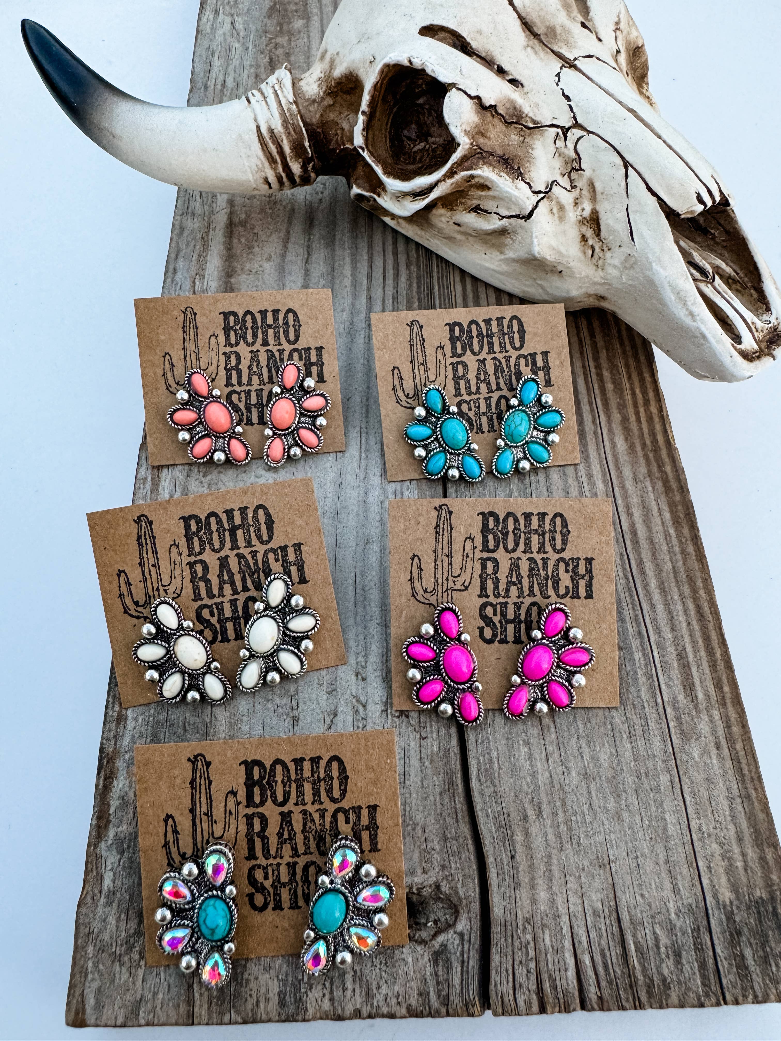 Western Oval Stone Stud Earrings