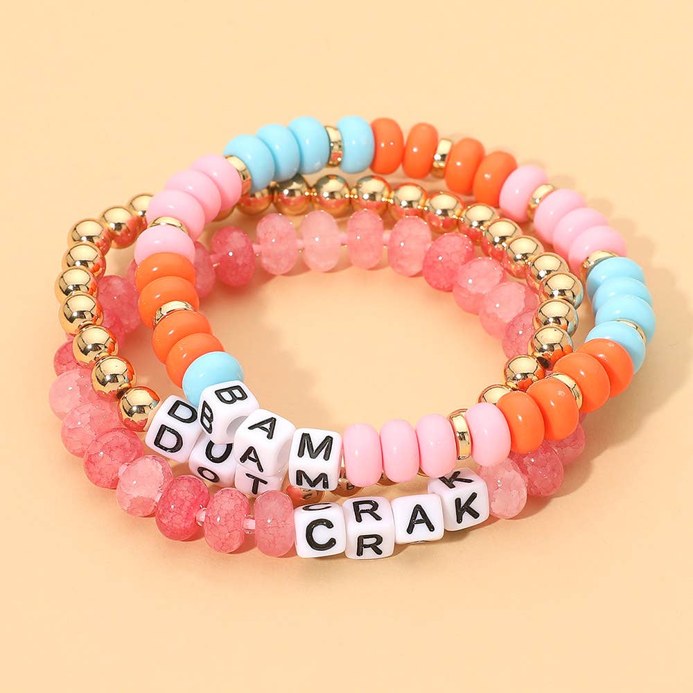 3PCS - Mahjong DOT BAM CRACK Beaded Stretch Multi Layered Bracelets