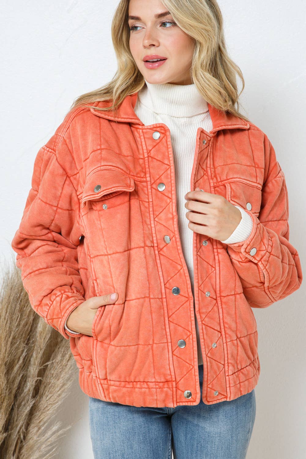 Garment Stone Washed Quilted Pocket Front Jacket