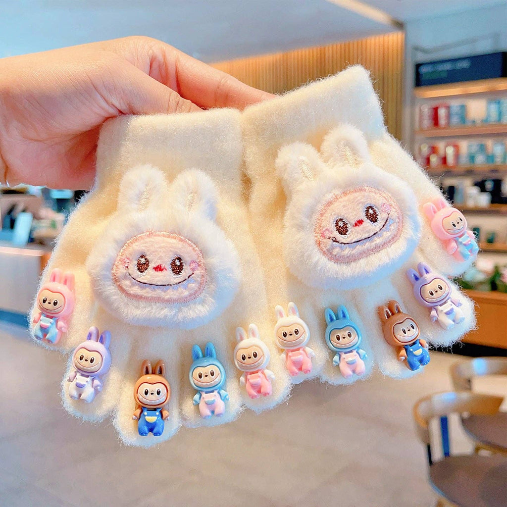 🧤 “Labubu Paws” Cute Monster Furry Gloves for Kids – Five-Finger Warm Edition