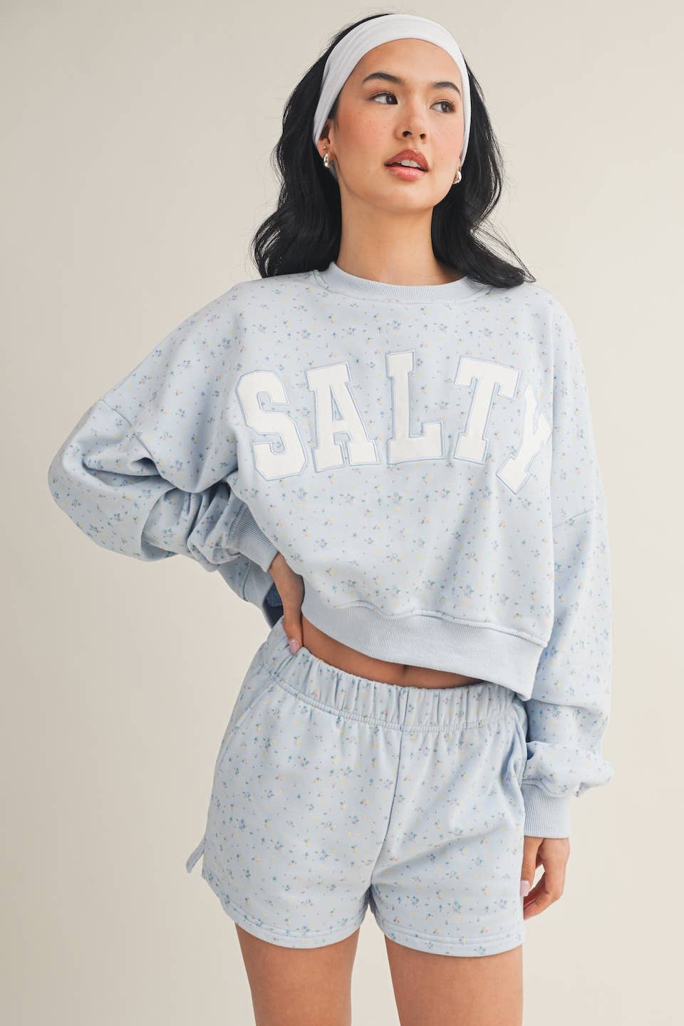 Salty Ditsy Print Crewneck Crop Sweatshirt