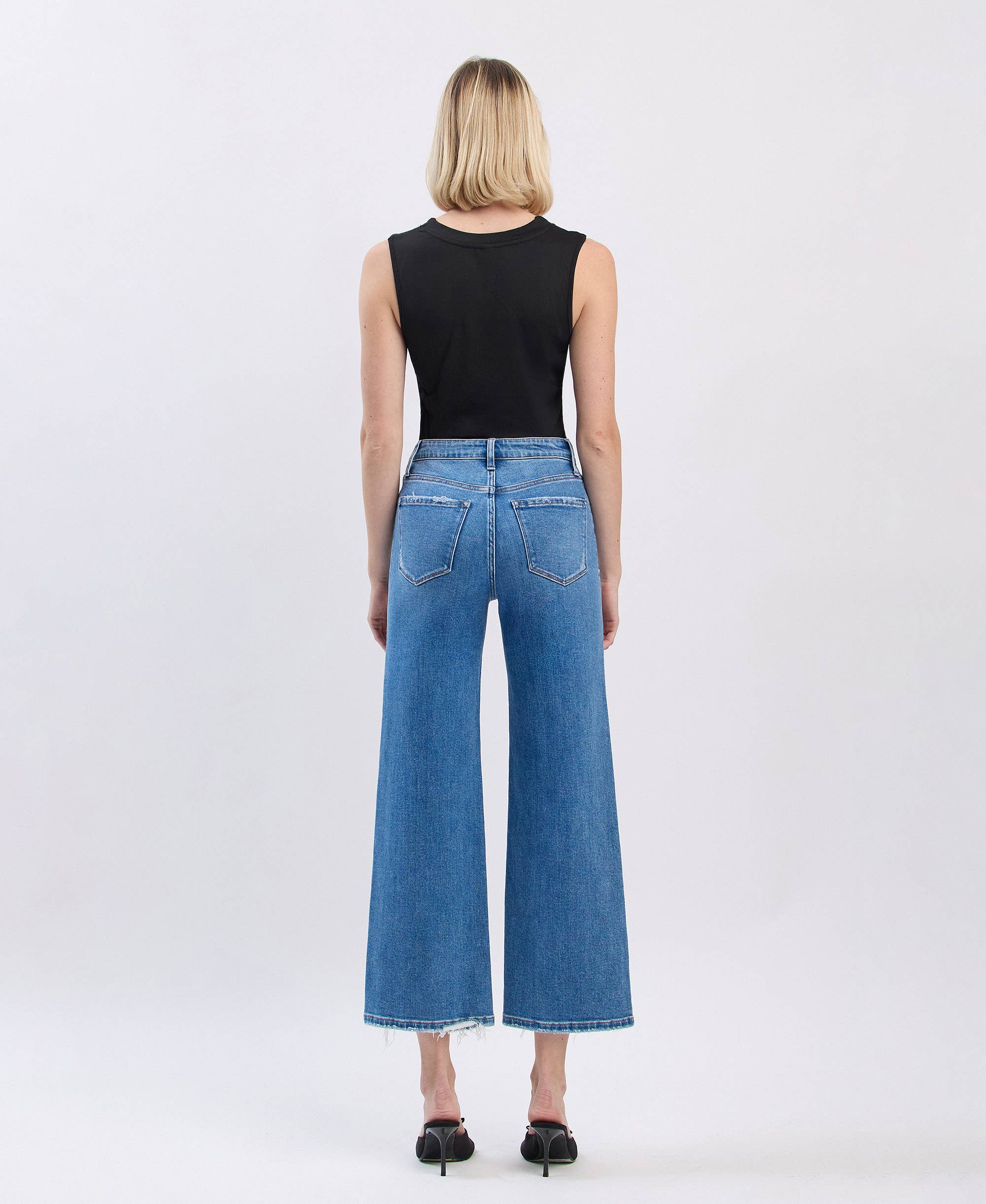 HIGH RISE CROP WIDE JEANS F6007