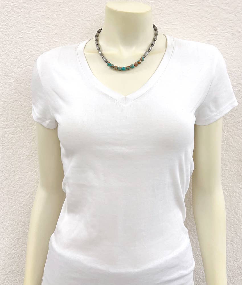 739661, Handmade 15" Elongated Navajo Gemstone Necklace