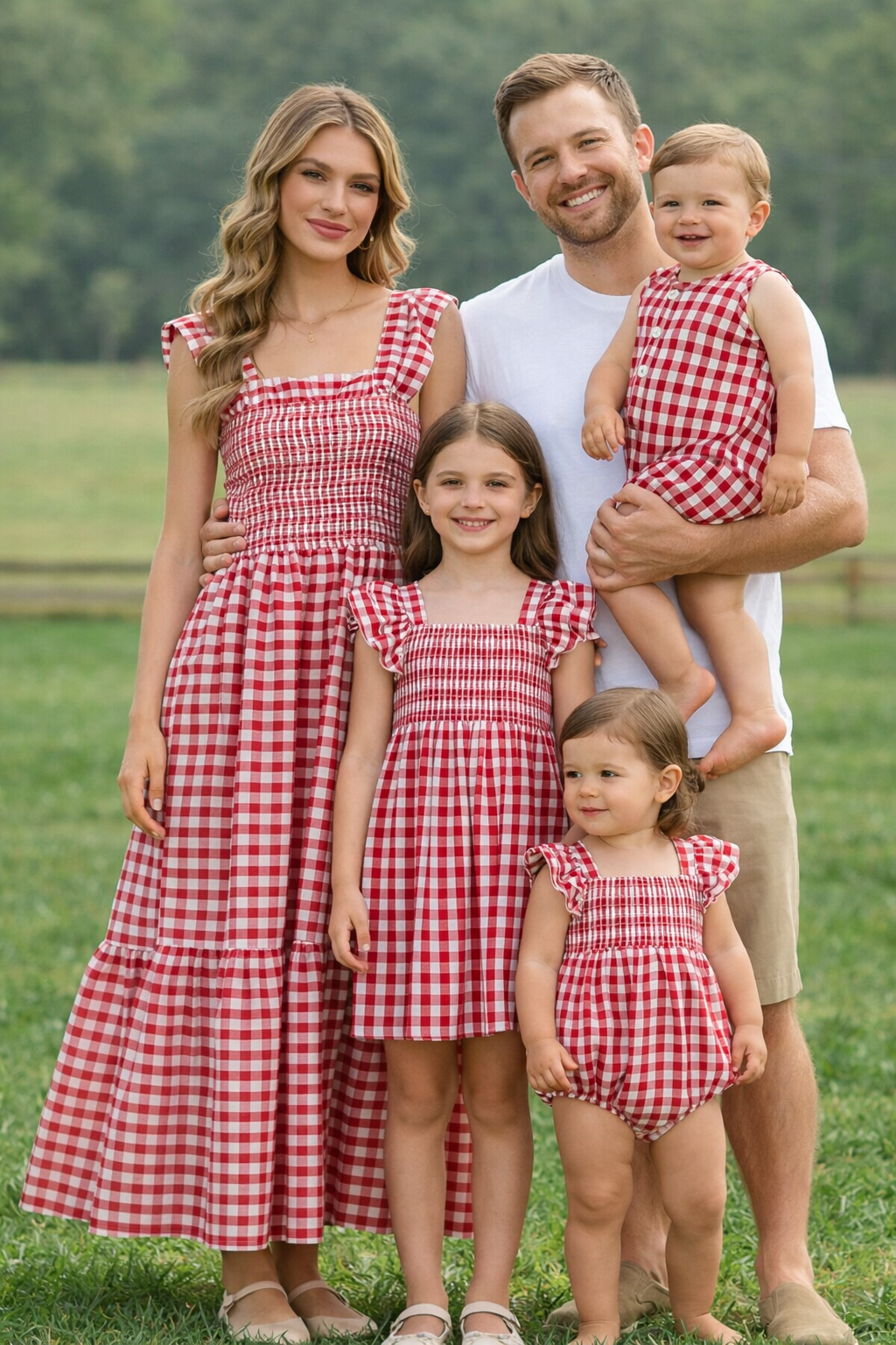 Summer Plaid Smocked Ruffle Romper Sibling Outfits