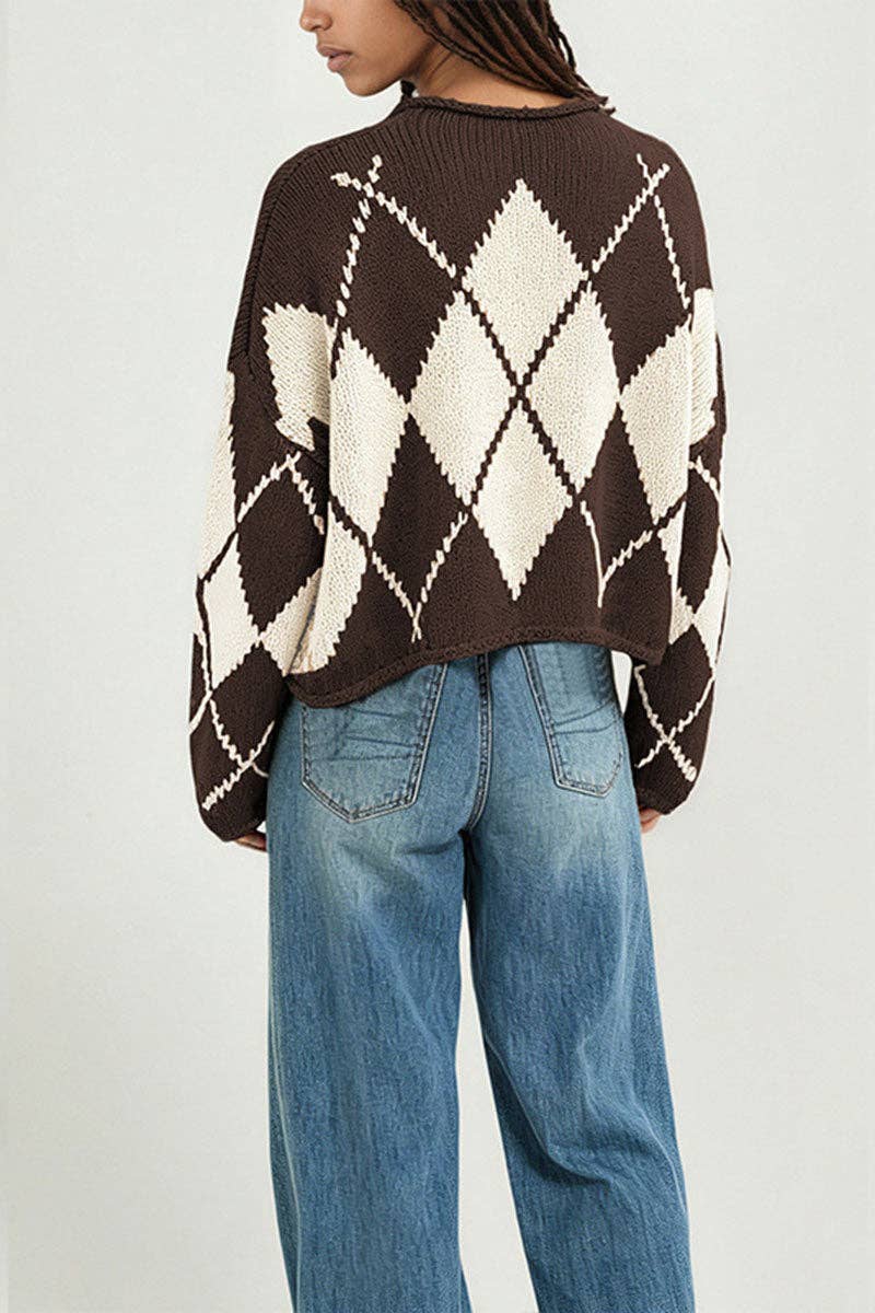 Argyle Knit Crew Neck Sweater