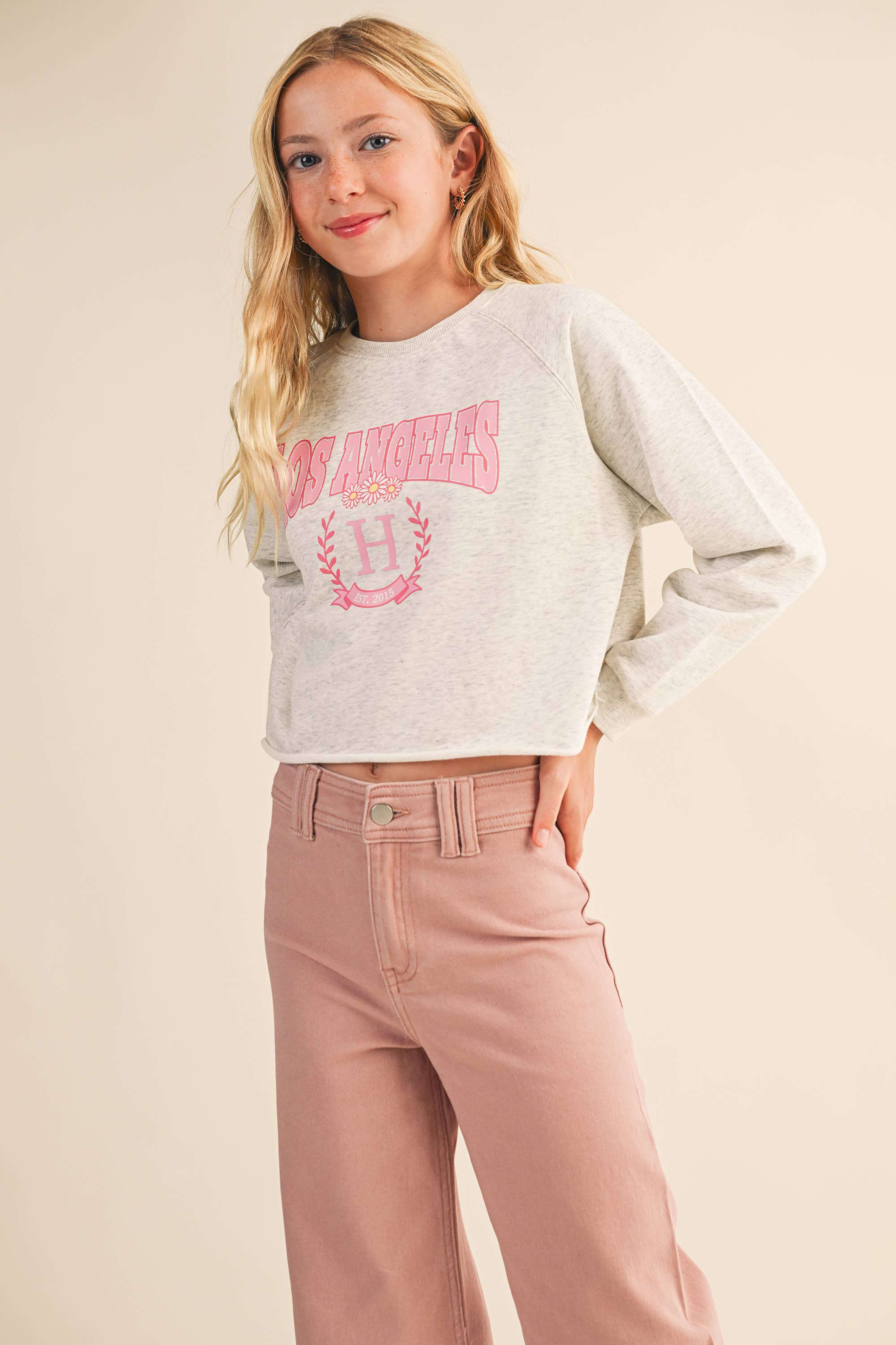 TWEEN KIDS GIRLS CROPPED RAGLAN SWEATSHIRT