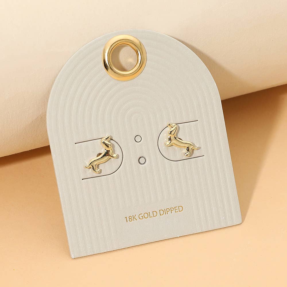 18K Gold Dipped Dachshund Dog Mini Stud Earrings