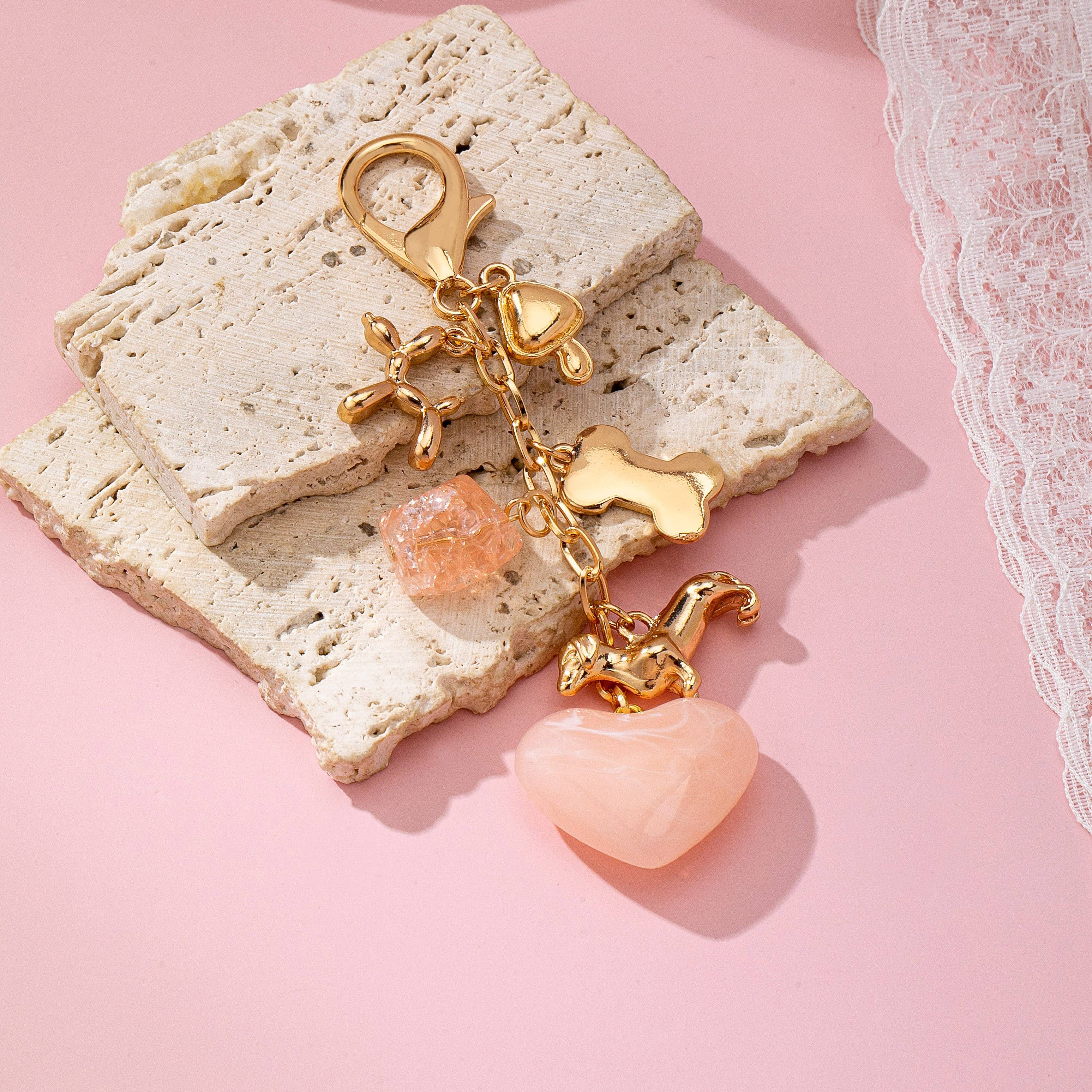 BAG CHARM-HEART DOG BONE BAG CHARM KEY CHAIN